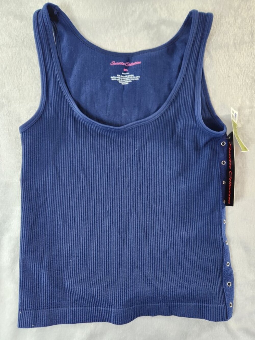 Suzette Collection Soft Ribbed Navy Side Snap Crop Top size M/L